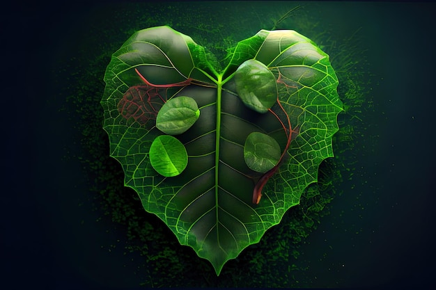 World environment day background with heart and leaves Generative Ai