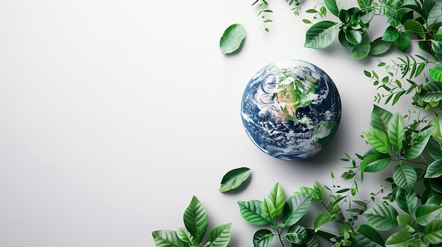 World Environment Day design with lots of text space and a green globe with trees isolated on a white backdrop Generative AI