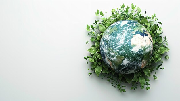 World Environment Day design with lots of text space and a green globe with trees isolated on a white backdrop Generative AI