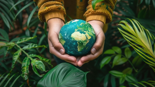 World Environment Day A globe in caring hands against a backdrop of lush greenery