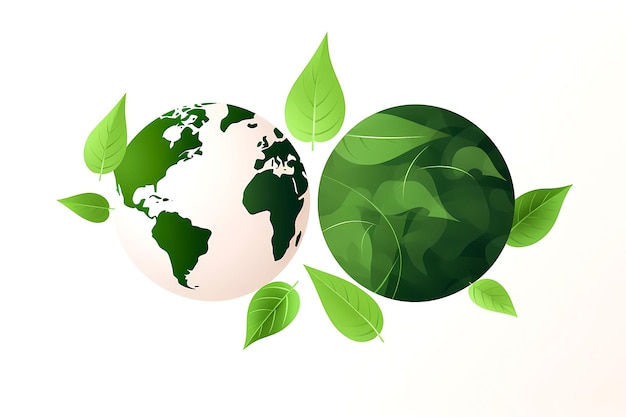 World Environment Day Green planet earth with leaves on a white background AI generation