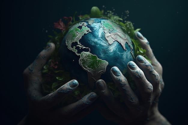 World Environment Day Preservation of nature Responsibility for the development of the planet pollution salvation is in our human hands Ecology earth day globe nature