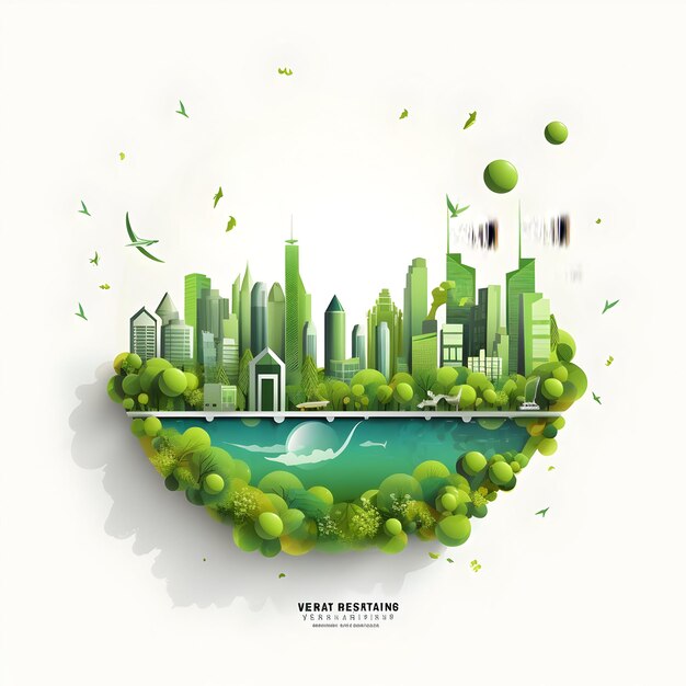 Photo world environment day save the planet concept earth day floating green city building concept