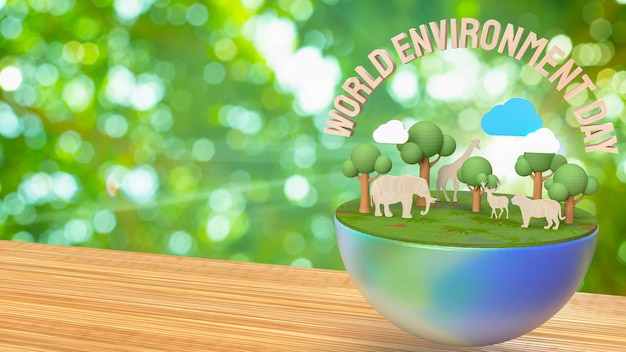 The world environment day wood text for holiday concept 3d rendering