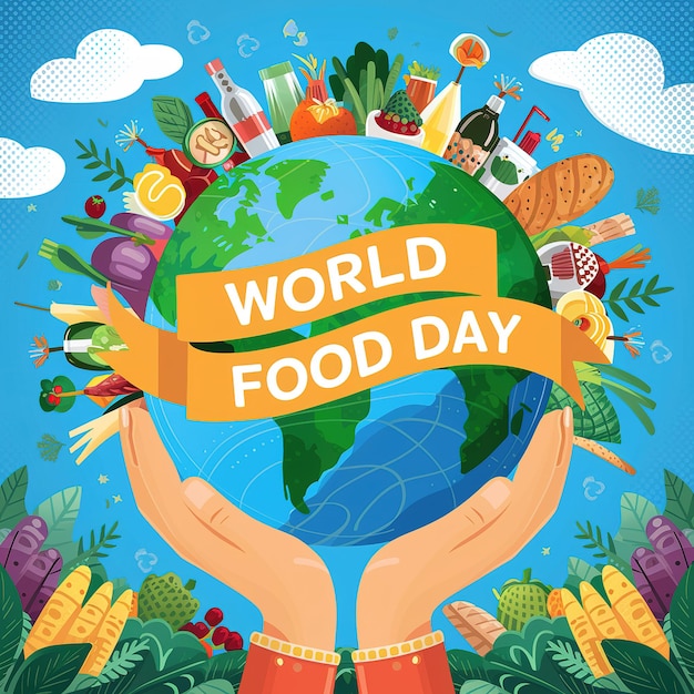 World Food Day Concept with Fresh Vegetables Encircling the Globe