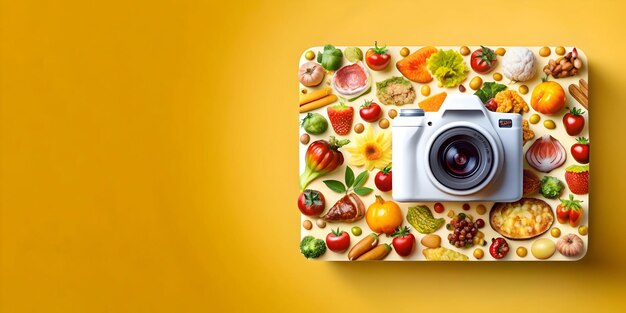 Photo world food day concept3d watercolor tiles with fruits and vegetables for slow zoom camera movement