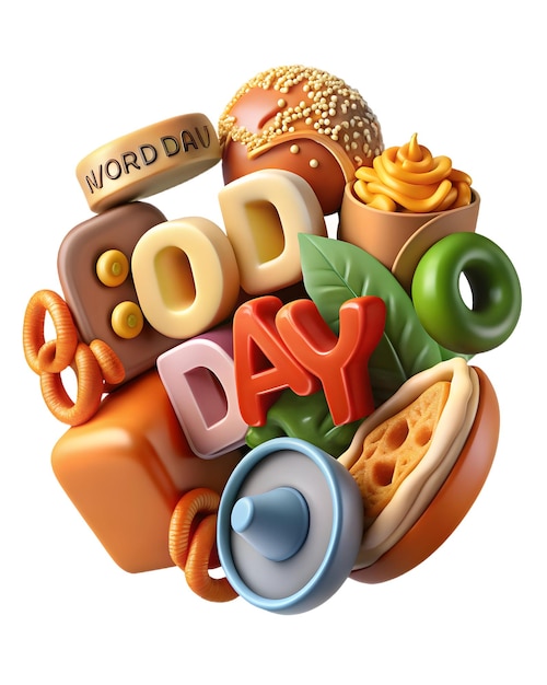 Photo world food day conceptzooming into photorealistic homemade food items on white background with text