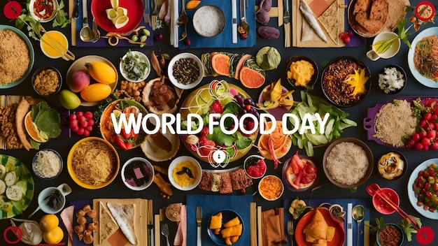 Photo world food day poster banner with food background