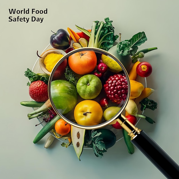 Photo world food safety day testing food various food fruits vegetable safe food fresh food