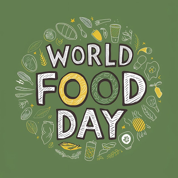 Photo world food safety day text on healthy food hand drawn illustration background