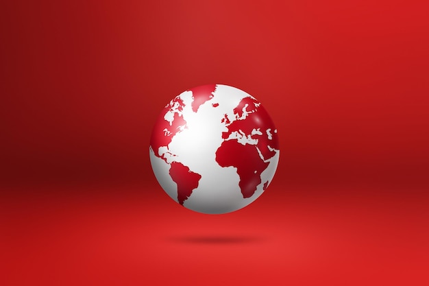 World globe earth map isolated on red Horizontal background