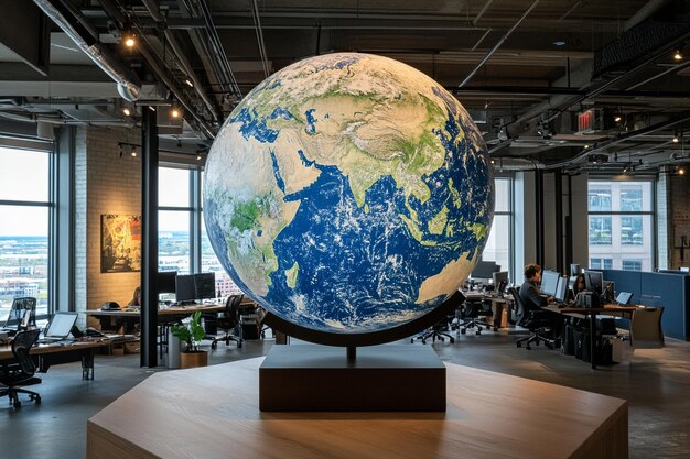 Photo a world globe is displayed in a large office space