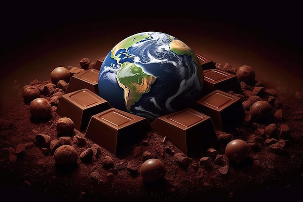 World globe surrounded by chocolate World Chocolate Day