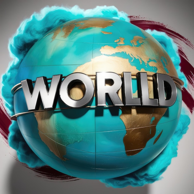 Photo a world globe with a blue background and a red and gold ribbon around it