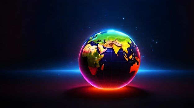 Photo a world globe with a red background and a blue background with a colorful image of the earth