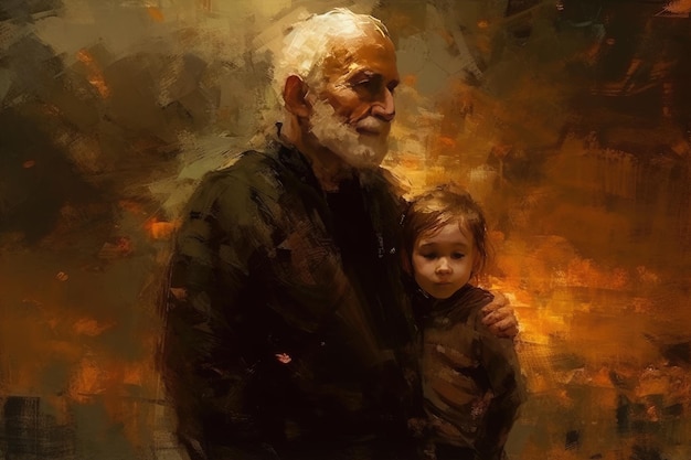 World grandparents day Grandmother and grandfather Happy family fun times with children cheerful old age Merry hugs smiles joy in the family Young and old generation Generative AI