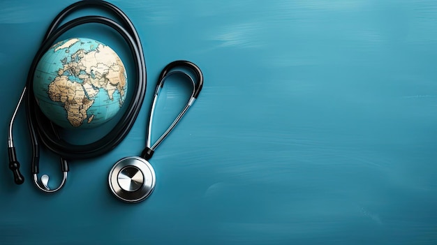 world health day concept background with planet earth ornament on blue background