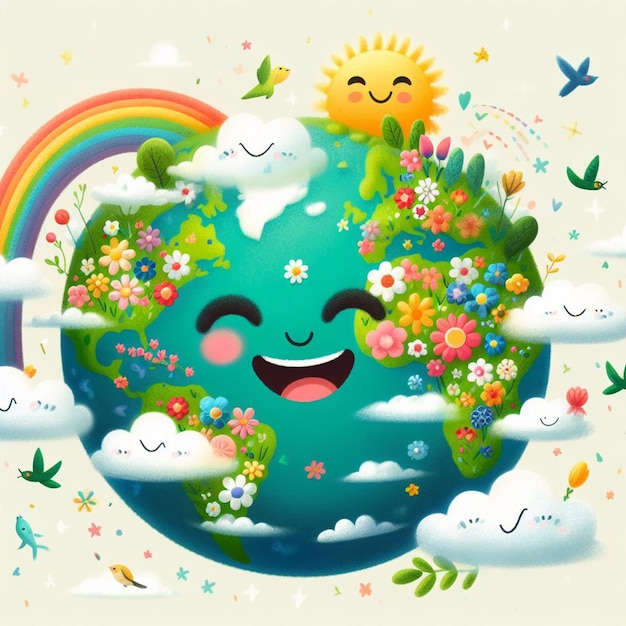 Photo world health day earth with flower and rainbow