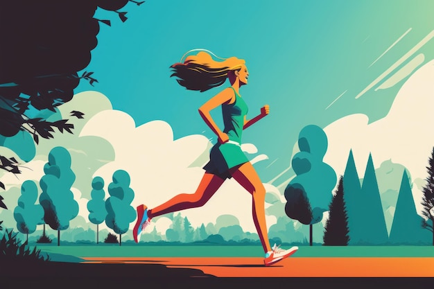 World health day man and woman run in beautiful park flat design