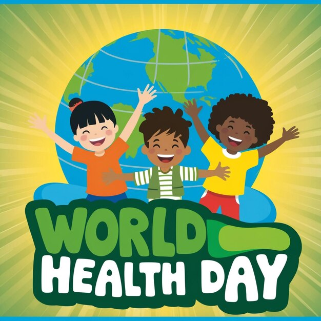 World Health Day Poster Design Featuring Happy Kids