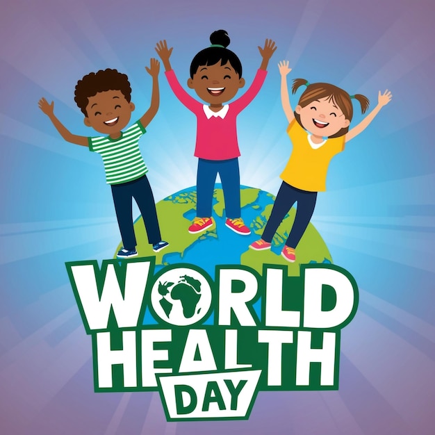 World Health Day Poster Design Featuring Happy Kids