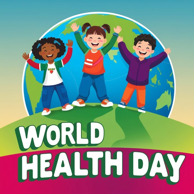 World Health Day Poster Design Featuring Happy Kids