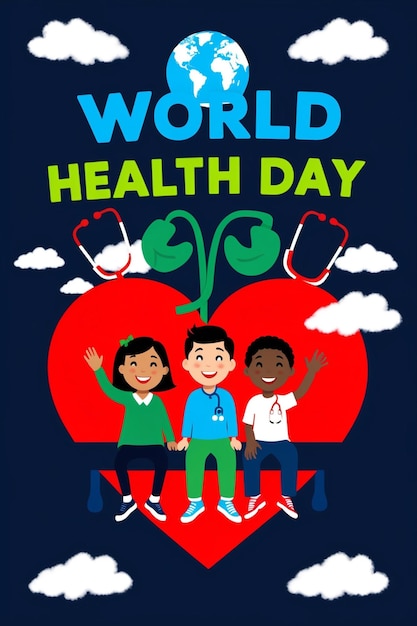 Photo world health day poster design featuring joyful kids in the background