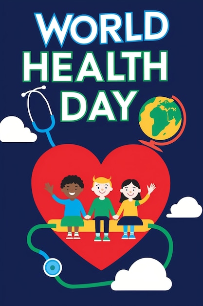 Photo world health day poster design featuring joyful kids in the background