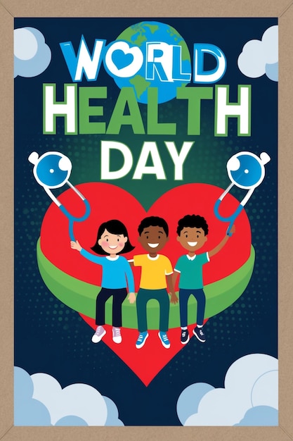 World Health Day Poster Design Featuring Joyful Kids in the Background