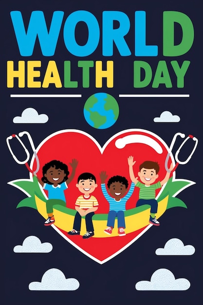 World Health Day Poster Design Featuring Joyful Kids in the Background