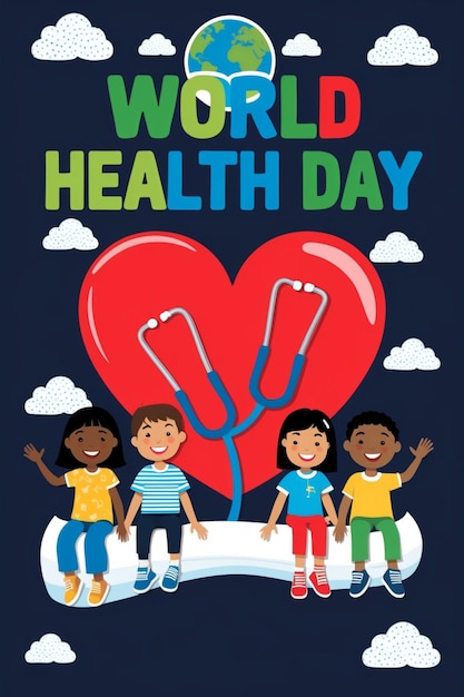 Photo world health day poster design featuring joyful kids in the background