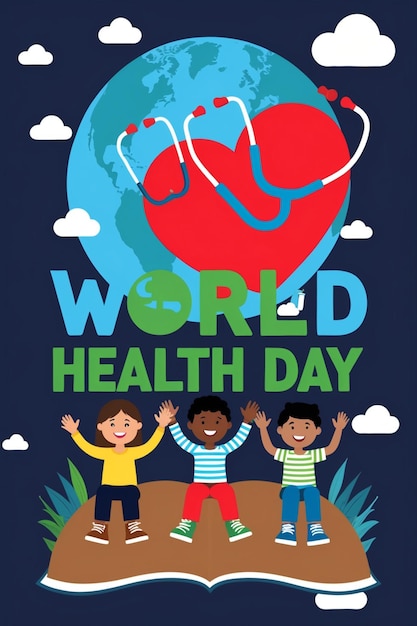 Photo world health day poster design featuring joyful kids in the background