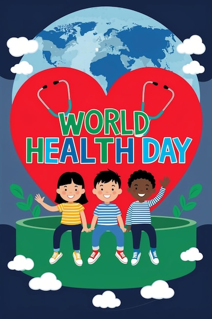 World Health Day Poster Design Featuring Joyful Kids in the Background