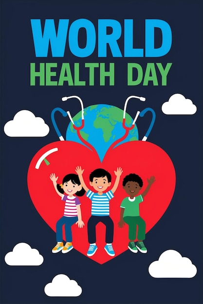 Photo world health day poster design featuring joyful kids in the background