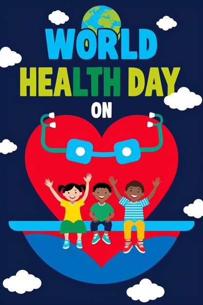 Photo world health day poster design featuring joyful kids in the background