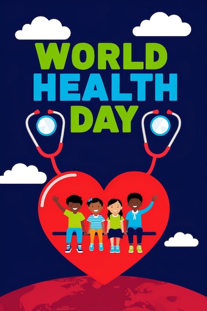 World Health Day Poster Design Featuring Joyful Kids in the Background