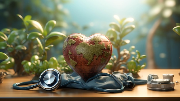 World Health Day and three of its most relevant symbols hearts planet