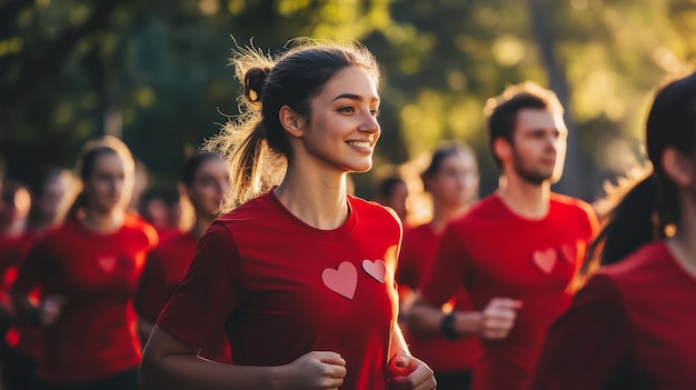 World Heart Day Charity Run Runners in Red Show Support with Heart Badges