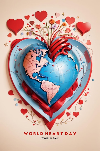 World Heart Day World in the heart shape with nature and vein