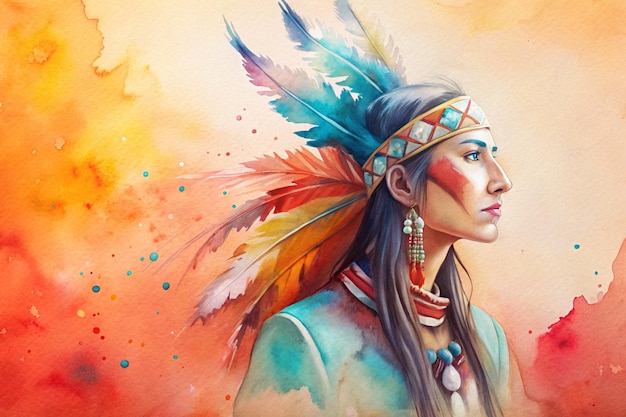 World Indigenous People day illustration of a native person wearing native clothing