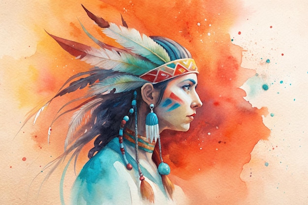 World Indigenous People day illustration of a native person wearing native clothing