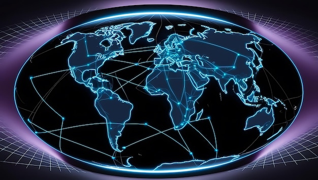 Photo a world international globe map data connectivity information blue backgroundtechnologie photo