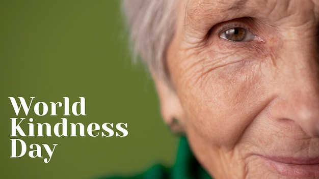 Photo world kindness day banner with woman smiling