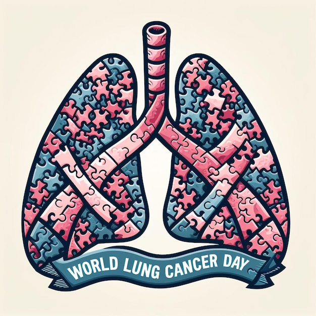 World lung cancer day poster design of lungs made of puzzle pieces