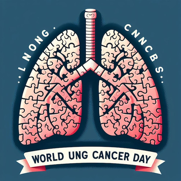 World lung cancer day poster design of lungs made of puzzle pieces