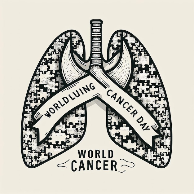 World lung cancer day poster design of lungs made of puzzle pieces