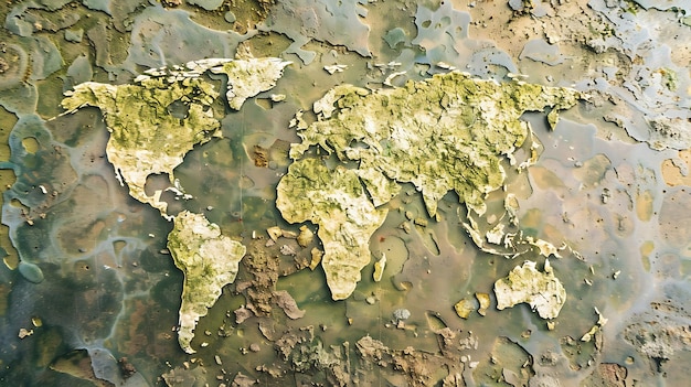 World map on cracked background Continents shaped in grunge texture