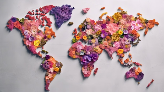 World map in flowers background Generative AI