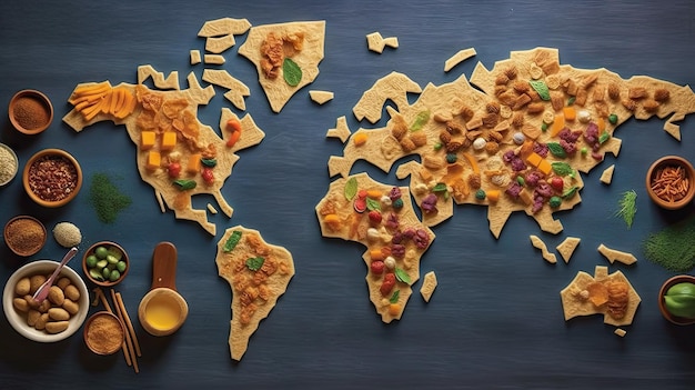 World map in food background Generative AI