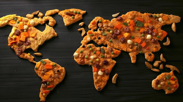 World map in food background Generative AI